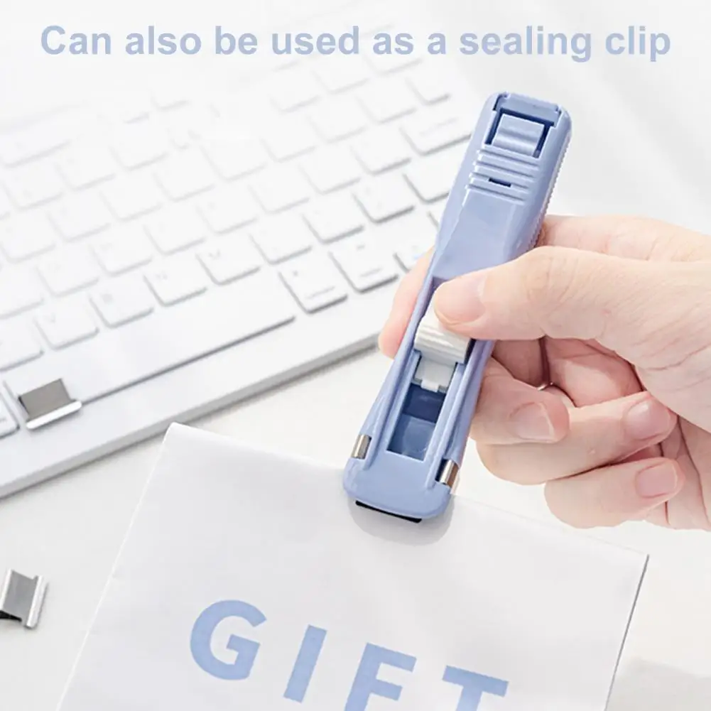 Non-slip 1 Set Durable Binder Clips Paper Fixing Stapler Easy Operation Clip Push Stapler Portable   Office Supplies