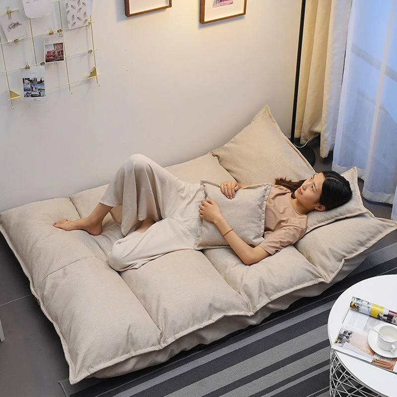 Lazy sofa, foldable Japanese small unit, internet famous bedroom, two people, simple on the ground small sofa bed, dual-purpose