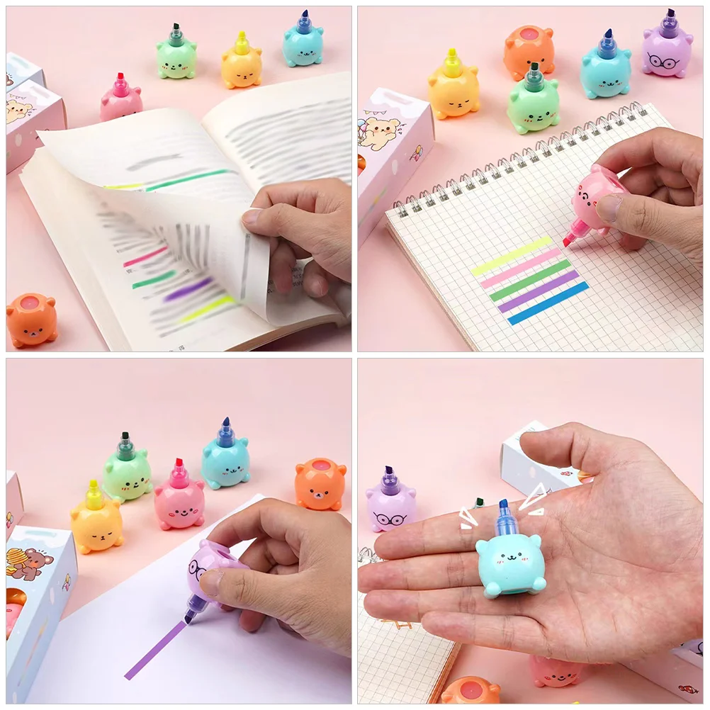 Bear Highlighter School Marking Pen Bookmarks Multi-function Pens Highlighters Student Blocks Account Child