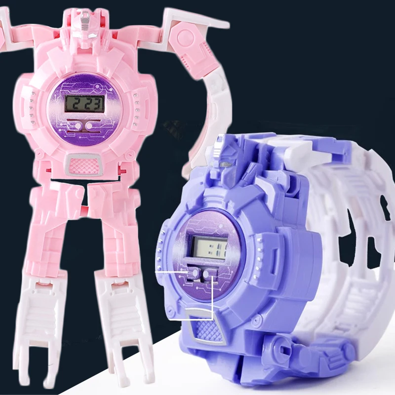 Lustige Kinder Roboter Spielzeug Uhr kreative Cartoon form verändernde Roboter Uhren Kinder Junge digitale elektronische Armbanduhr Uhr reloj