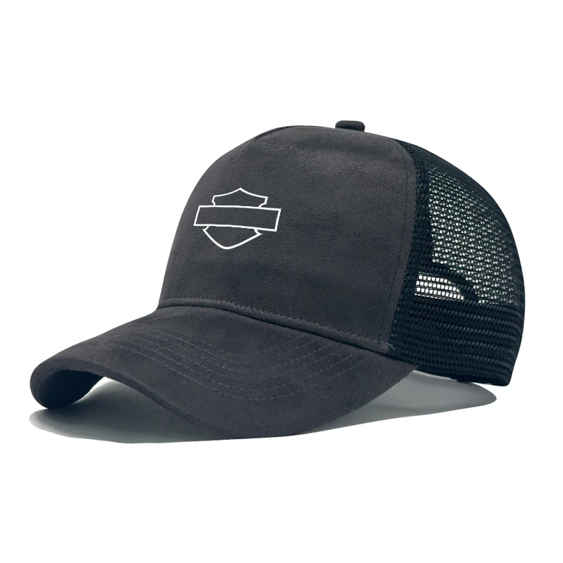 Suede Mesh Baseball Cap Men Casual Adjustable Trucker Hat Outdoor Cap For Harley Davidson Softail Sportster VRSC Touring X48 883
