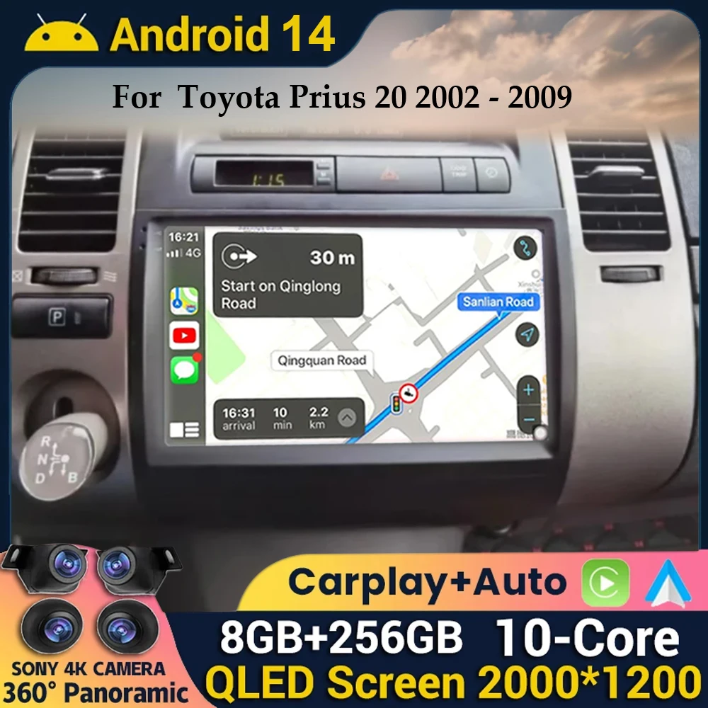 

Автомобильный мультимедийный радиоплеер Android 14, для Toyota Prius 20, 2002, 2003, 2004, 2005, 2006, 2007, 2008, 2009, GPS-стерео Carplay WIFI Auto