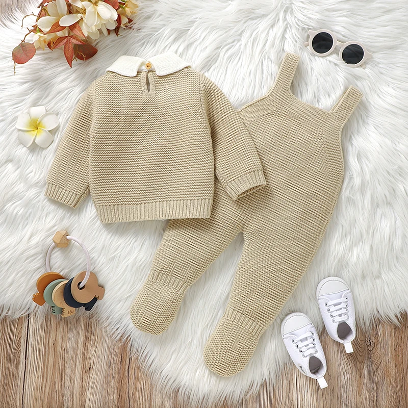 Autumn Baby Clothes Sets Knit Infant Boy Girl Sweater Long Sleeve+Romper Sleeveless Newborn Kid Pullover+Jumpsuit Foot Wrap 0-9M