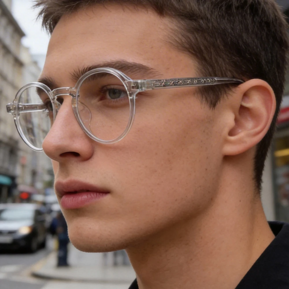 

New Retro Men Glasses Round High Quality TR90 Frame Prescription Eyewear Frame Fashion Women Zero-Power Lens Computer Glasses
