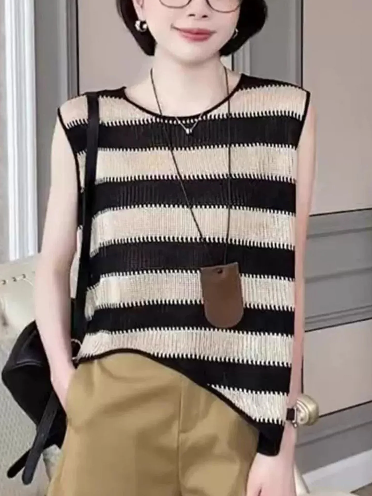 Chaleco de punto a rayas de Color a la moda, Top de verano 2025, Top de Svel para mujer, versión coreana de corte recto