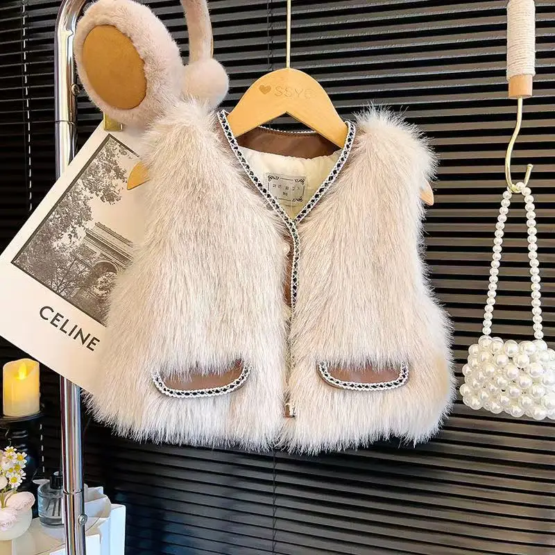 

Winter Girls' Vest Jacket Children's New Korean Version Baby Girl's Furry and Stylish Imitation Fur Camisole Top