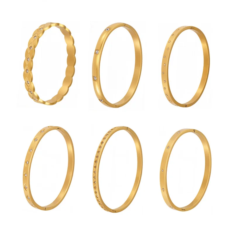 18K Gold-Plated Stainless Steel Stackable Bracelet Star-Shaped Diamond Zircon Cuff Bracelet Anti-Color Luxury Women'S Jewelry