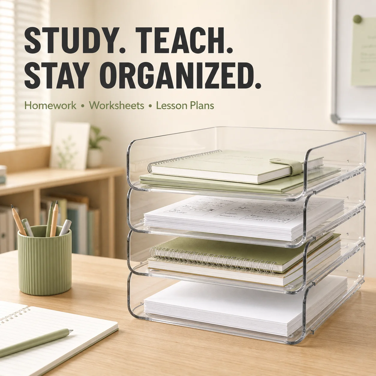 Clear Stackable File Tray Modular Transparent Desktop Document Organizer A4 Paper Storage for Home Office School Printer Station