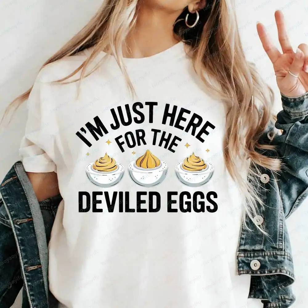I'm Just Here for The Deviled Eggs Shirt Funny Thanksgiving Appetizer T-Shirt Cute Deviled Egg Food Lover Graphic Tee Y2k Tops