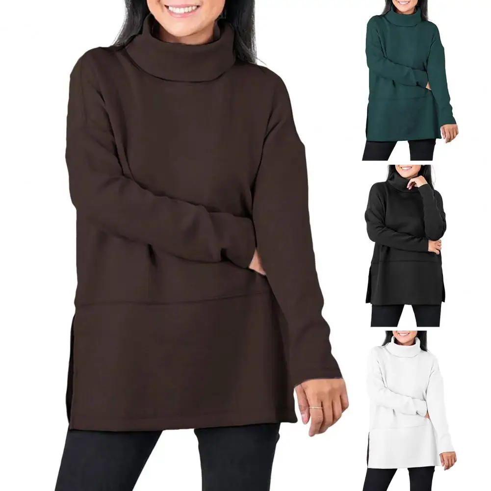Oversized Turtleneck Long Sleeve Solid Pullover Sweatshirts Spring Women Solid Color Loose Coats Outwear WarmTop For Commuting