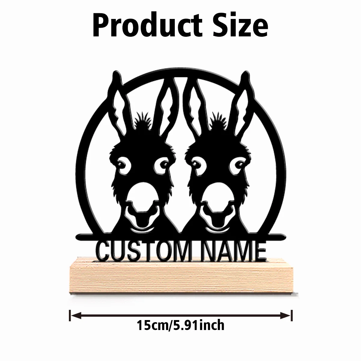 1pc New Design Personalized Custom Two donkeys Metal Statues With Wooden Base Tabletop Decoration Farm theme desktop decoration