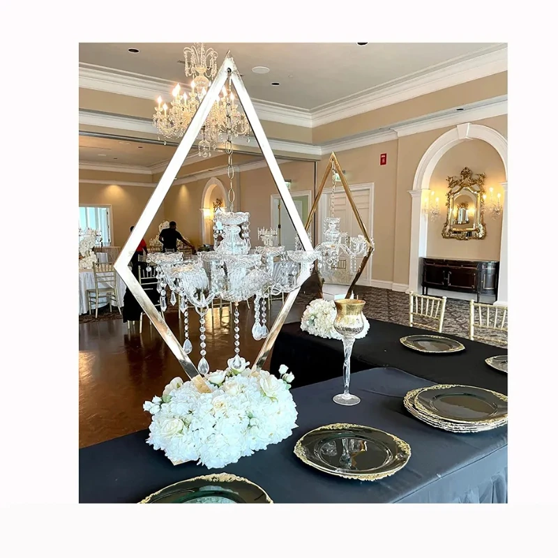 110CM Hexagon Event Dining Table Decoration Flower Arch Crystal Candle Holder Party Centerpieces Wedding Chandelier Centerpiece