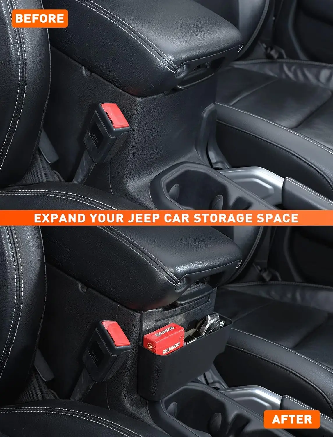 Center Console Hanging Storage Organizer, Armrest ABS Tray for 2018-2024 Jeep Wrangler JL JLU 4XE and Jeep Gladiator JT