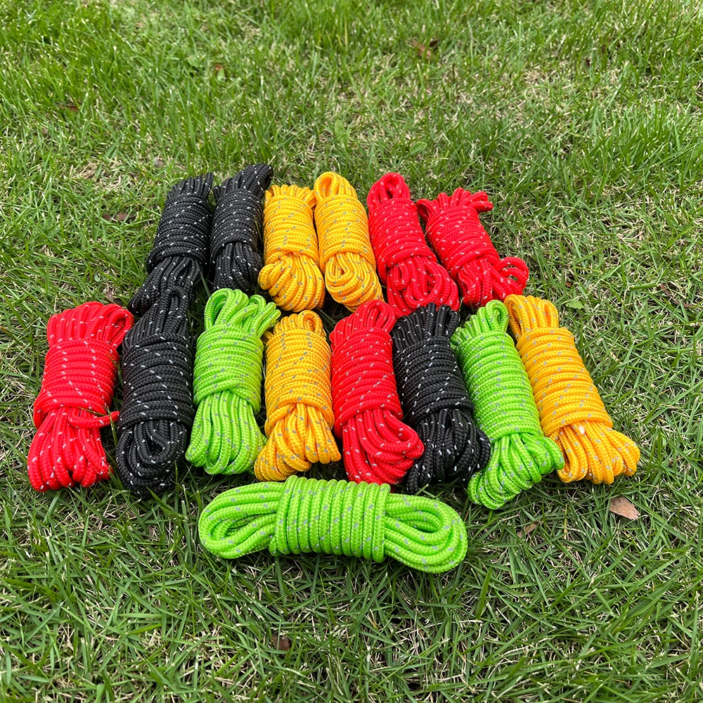 6Pcs Outdoor Guy Lines Tent Cords Reflective Camping Rope with Aluminum Guylines Adjuster Tensioner Pouch for Tent Tarp Canopy