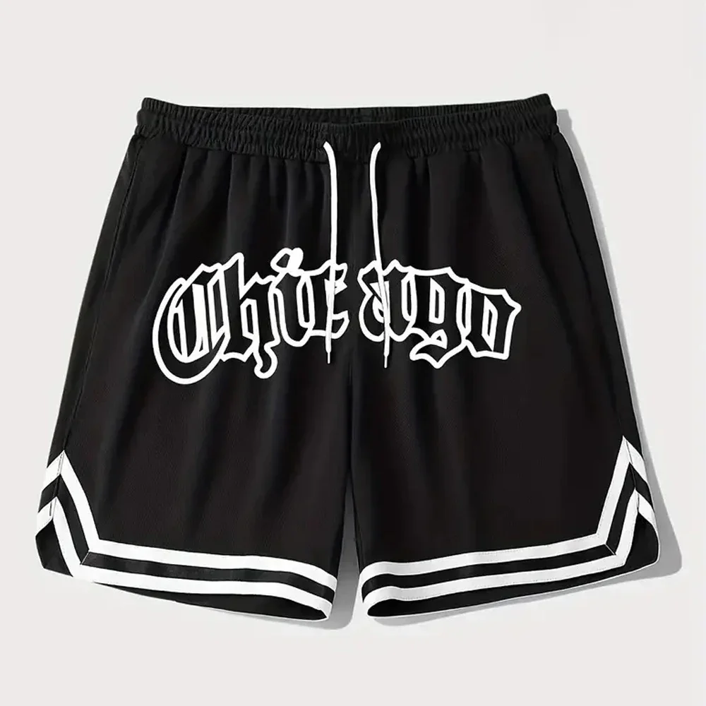 

Men's shorts men's shorts printed with the word "Chicago" quick-drying basketball shorts men's lace-up elastic band shorts