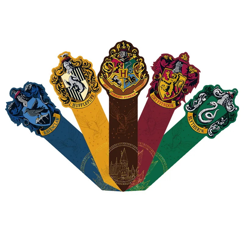 5pcs/set Harries Potter Bookmark Hogwarts Hufflepuff Ravenclaw Slytherin Gryffindor Magic Academy Peripherals Bookmark Kids Gift