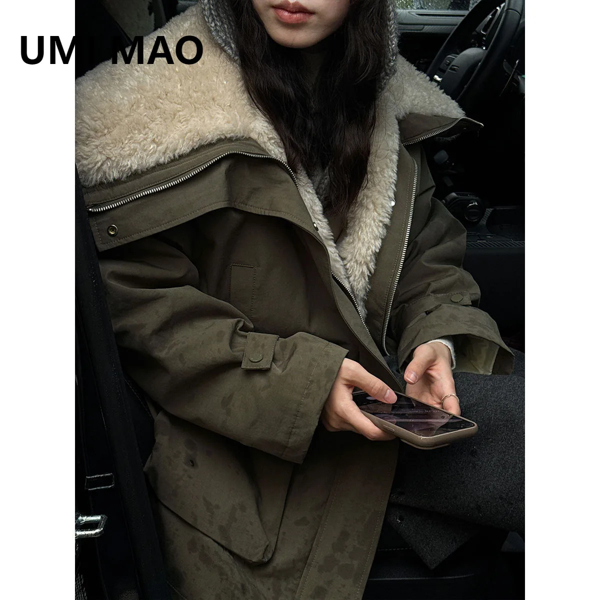 UMI MAO Style coréen manteau intérieur laine d'agneau + doudoune épissée pour femmes hiver mi-longue Parka doudoune Femme