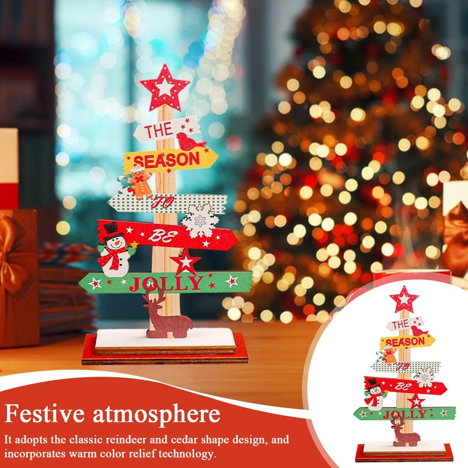 قطع مركزية لطاولة عيد الميلاد، علامة طاولة عيد الميلاد الخشبية، زخرفة مكتبية لقضاء العطلات المنزلية، المزرعة، رف الحفلات الموسمي #2
