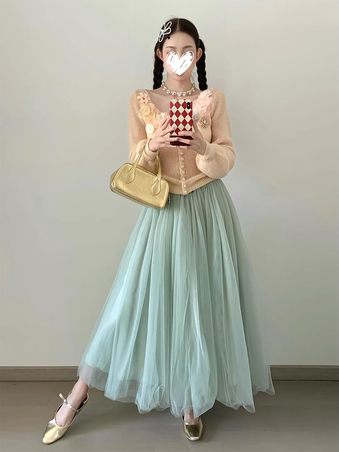 

Sweet Style V-Neck 3D Floral Embroidery Knitted Cardigan Top Women's High Waist Slimming Half Skirt Set Casual Spring Fashion