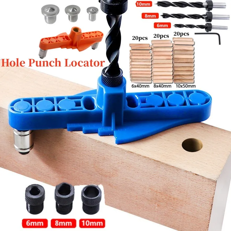 2-in-1 Straight Hole Punch Locator Furniture Carpentry Punch Locator Drill Guide Woodworking Hole Adjustable Drilling Positioner