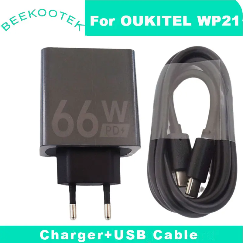 New Original Oukitel WP21 Official Quick Fast Charging Adapter HJ-PD66W EU Charger USB Cable Data Line For Oukitel WP21 Phone