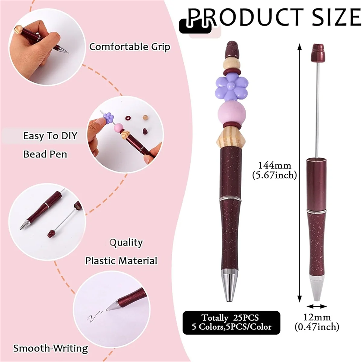 Пластиковые ручки с бисером для рукоделия, 25 шт., декоративные принадлежности, офисные и школьные принадлежности, коричневый, кофейный, розовый, золотой, золотой