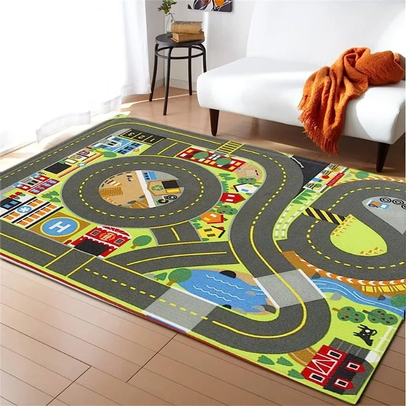 Living Room Rug Colorful S-Shaped Track Printed Large Rectangular Carpet A-Z Alphabet 1 2 Letters for Apartment Playroom