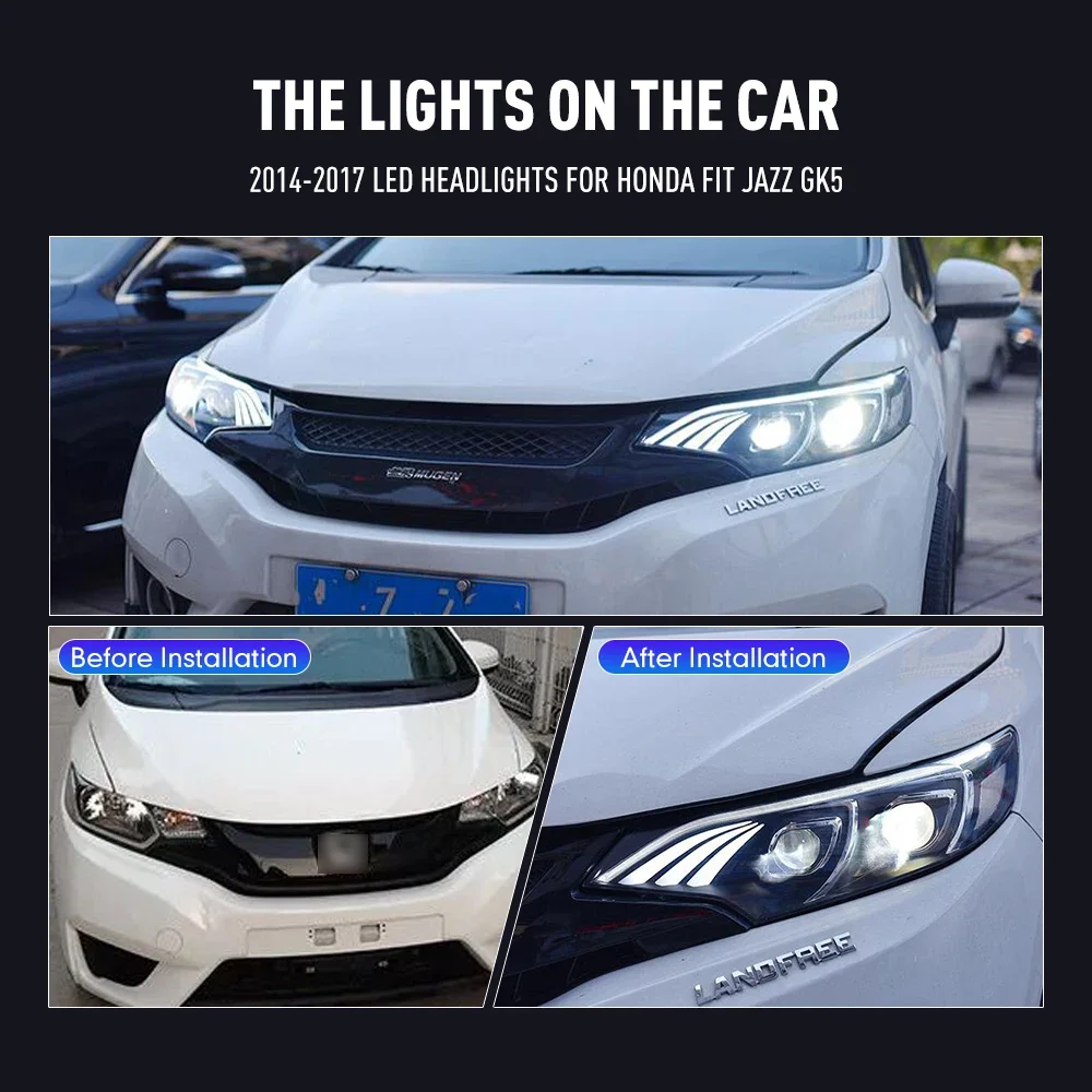 

2PCs Car Styling Head Lamp for Fit Jazz GK5 2014-2020 LED Headlight DRL Daytime Running Lights Signal Lamps Auto Accessories
