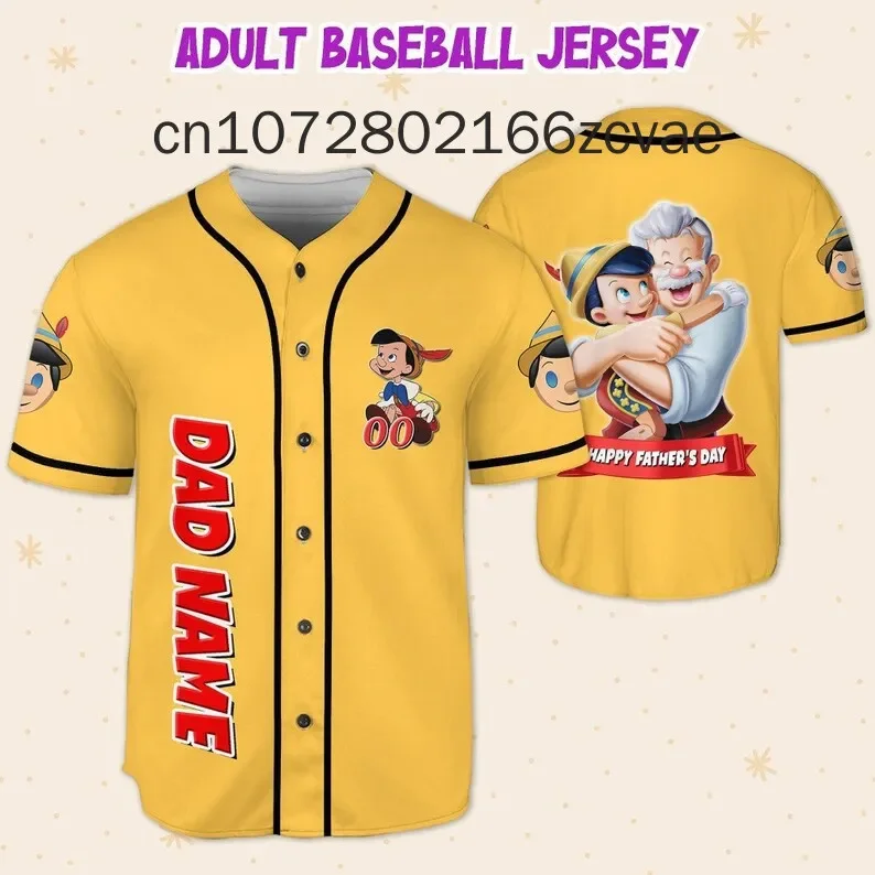 

2024 New Free Custom Disney Pinocchio Baseball Jersey Streetwear FashionSummer Men's And Women's Short Sleeve Baseball shirt