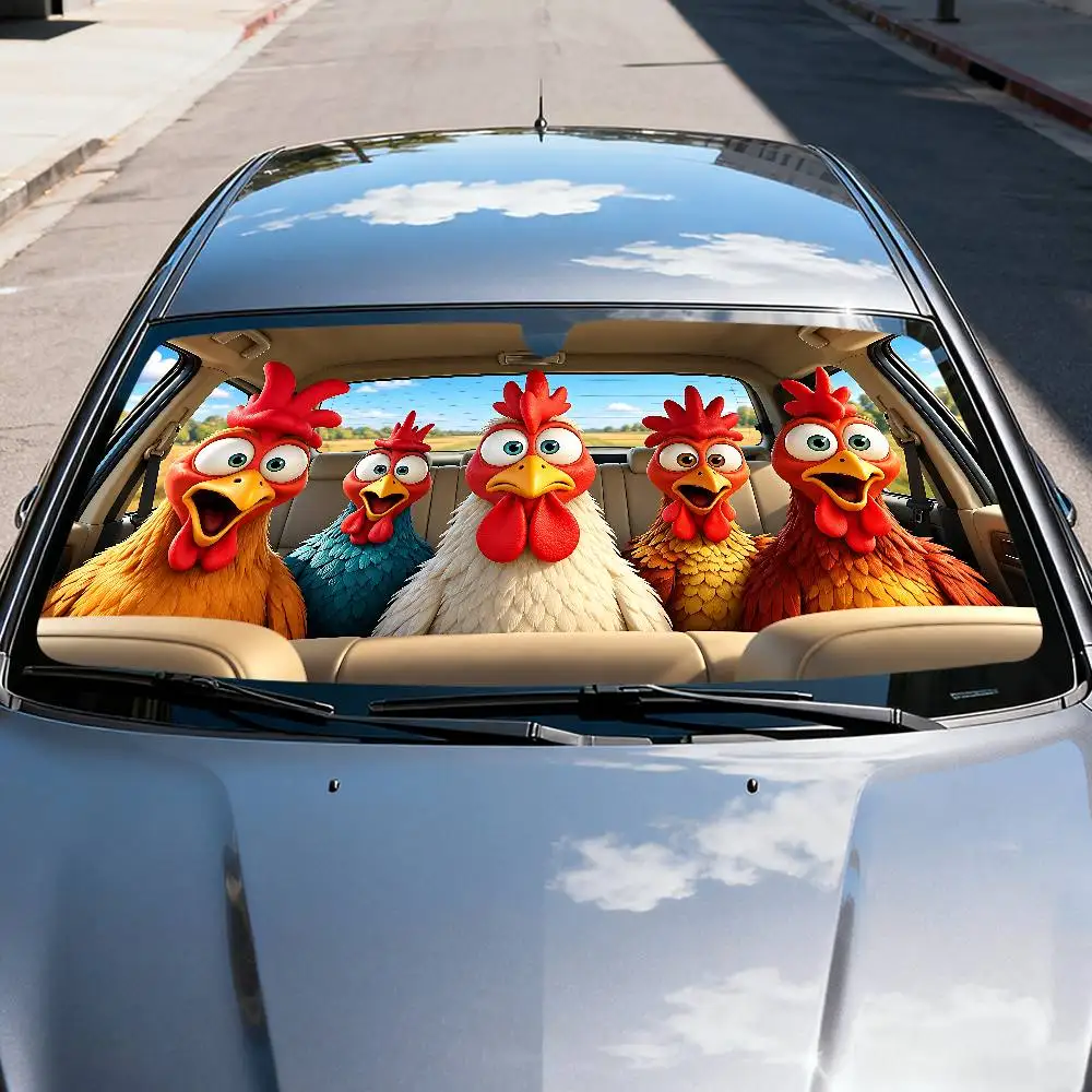 Chicken Driver Car SunShade Windshield Funny Sun Shade Foldable UV Ray Sun Visor Protector Sunshade For Front Window