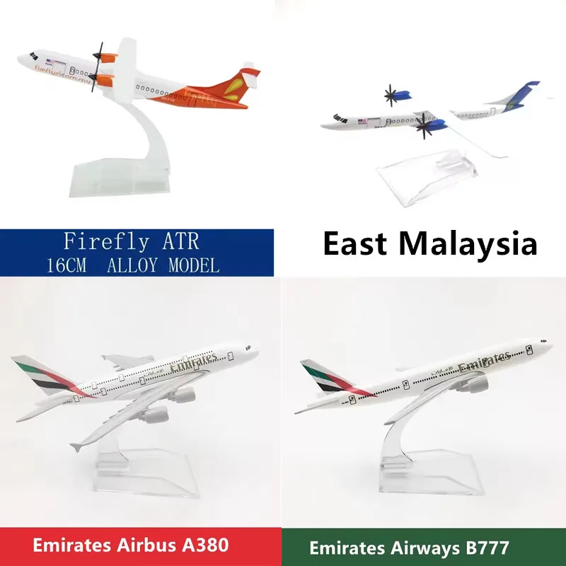 16cm Model Diecast Alloy Airplane Aircraft Emirates Airways A380/B777 Plane ATR-72 Malaysia Airways Firefly Propeller With Stand