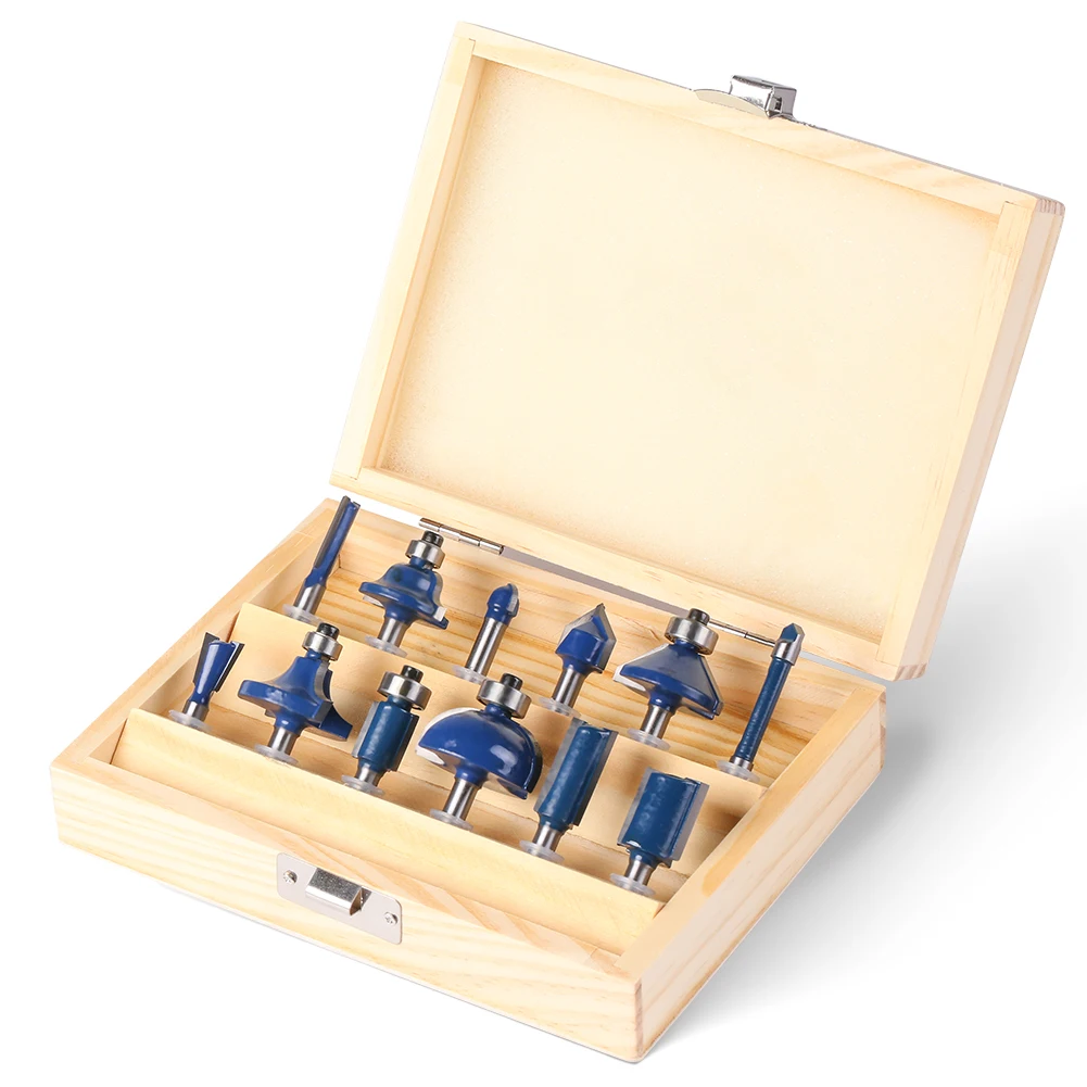 

12PCS Drill Tools Set, V-shaped Router Bit, Slotting Straight Cutter, Edge Trimming Cutter, Decorative Line Cutter