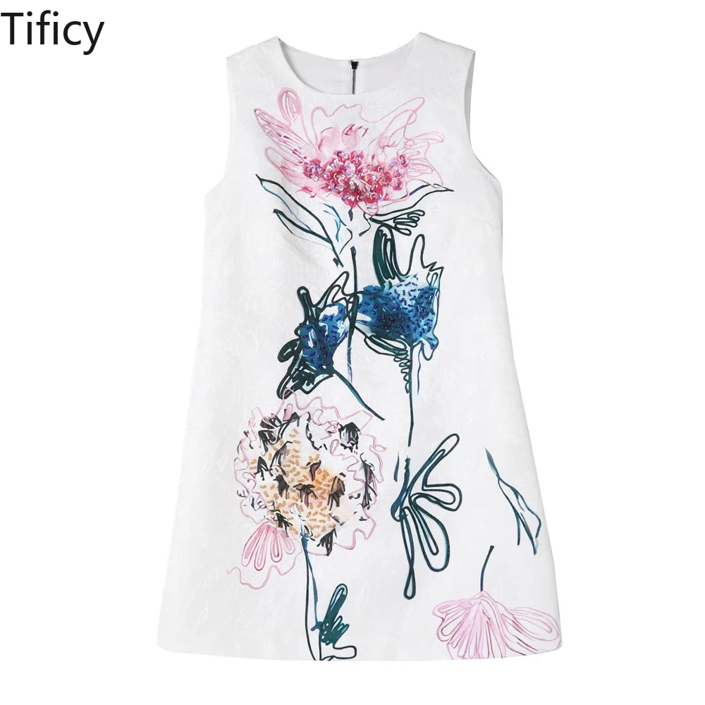 

Europe Station 2024 Spring and Summer New Women Round Neck Sleeveless Heavy Industry Order Baht Middle Printed Vest Dress