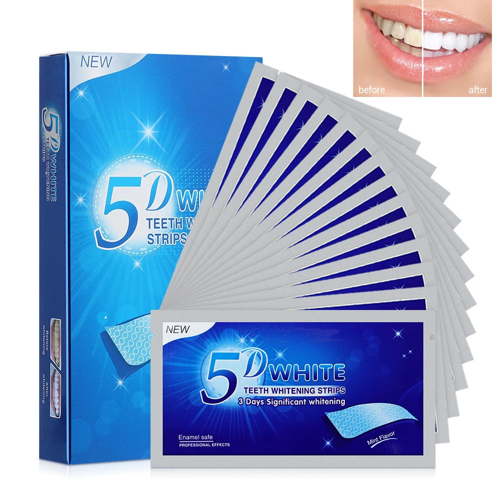 Tiras de blanqueamiento Dental de Gel 5D, Kit Dental de dientes blancos, tira de cuidado de higiene bucal para carillas de dientes postizos, pegatinas de gel blanqueadoras para dentista