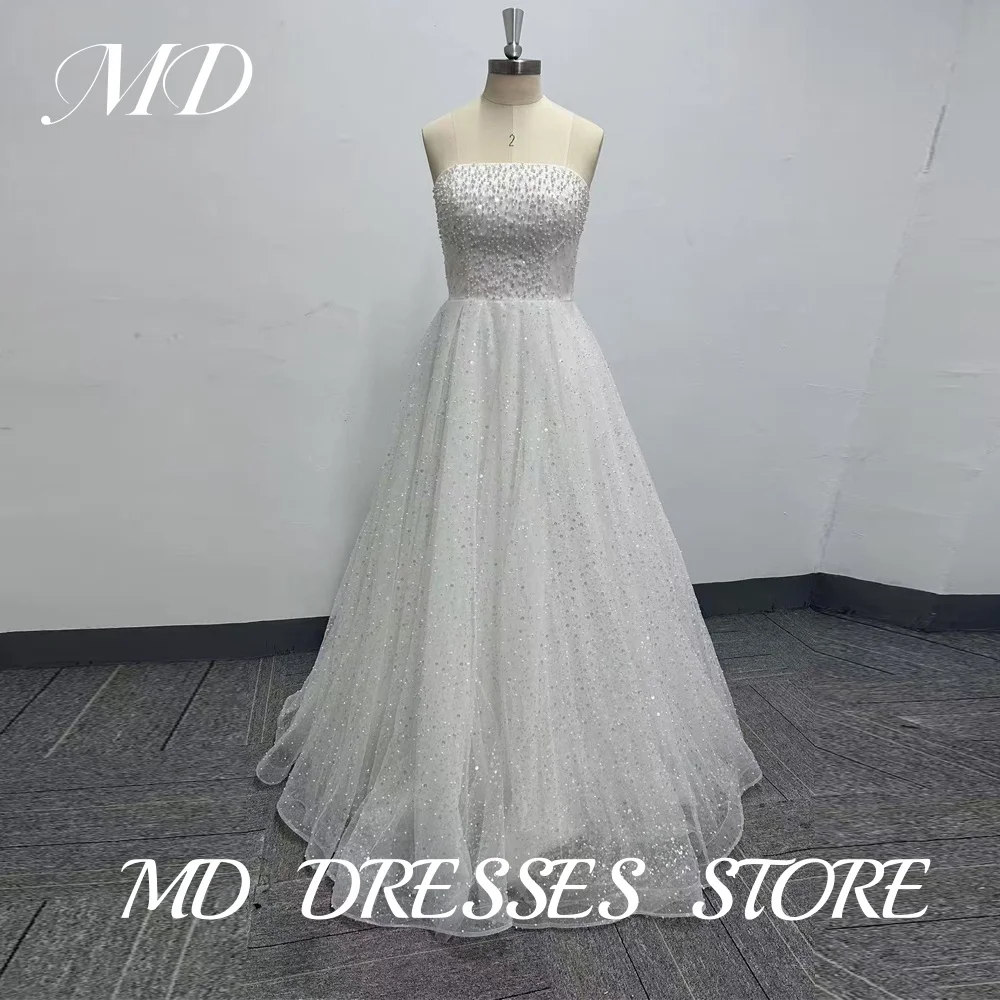 

MD Luxury Strapless Beaded A-line Wedding Dress Illusion Sleeveless Bridal Gown Floor-Length Vestido De Noiva Customized 2025