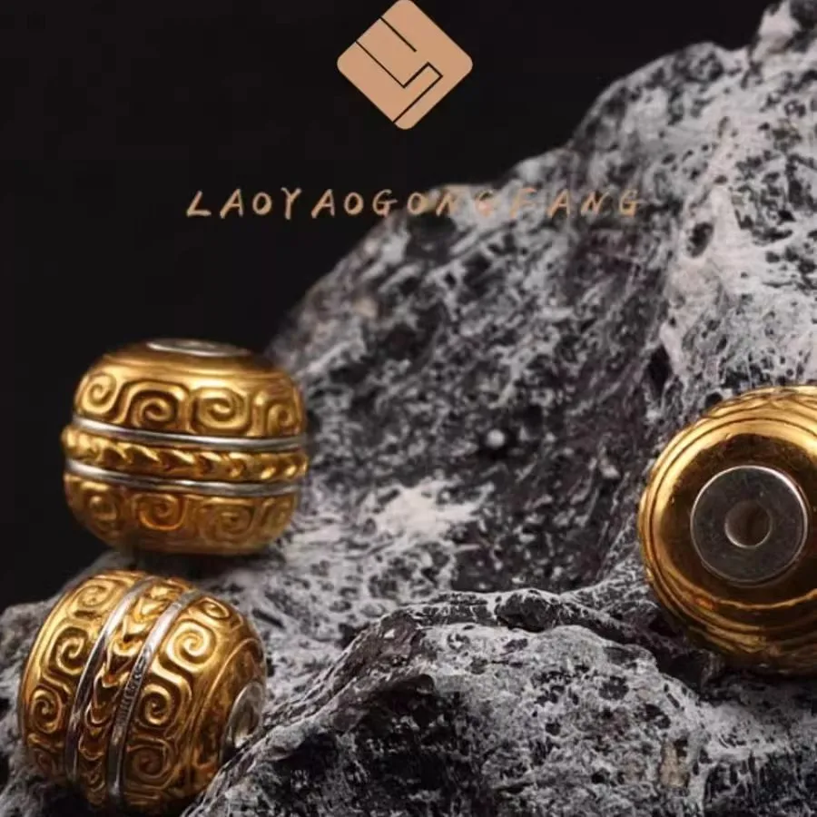 Chinese Style Auspicious Lucky Fortune Blessing Traditional Carved Hui Pattern Golden Spacer Beads For Diy Wenwan Bracelet Jewel