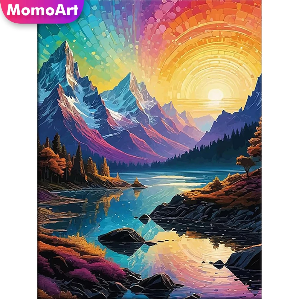 

Momoart DIY Алмазная вышивка Горное Новое поступление Картина Речной пейзаж Полный квадратный круглый алмаз Мозаика Закат Настенное искусство