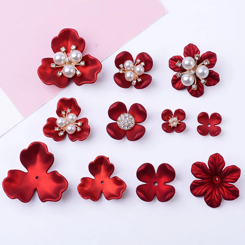 

100Pc set new big red rubber paint festive flower plate DIY handmade antique bride hair accessories clothing materials wholesale
