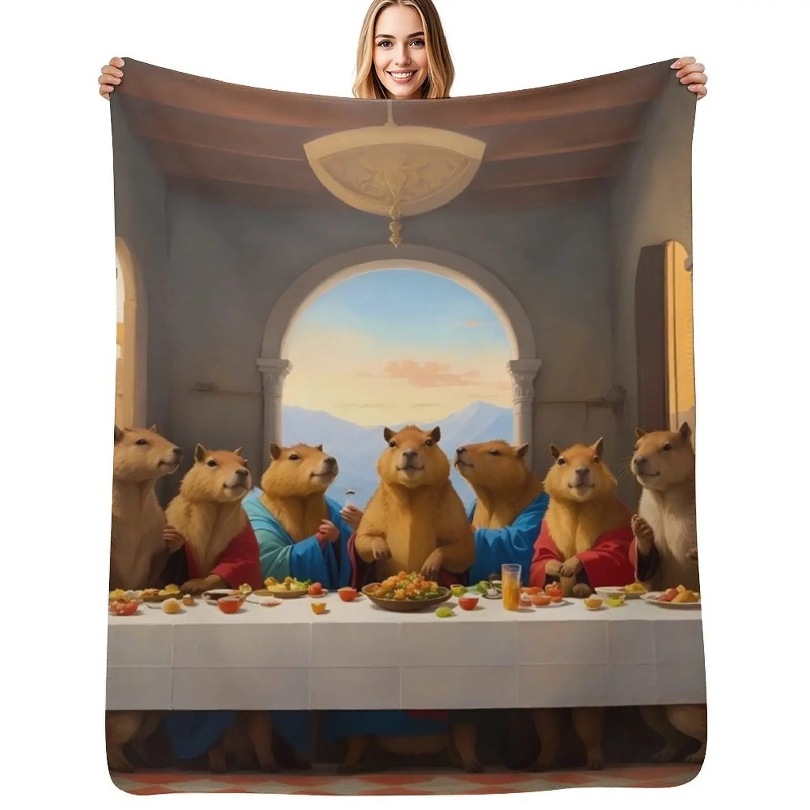 Capybara Last Supper Throw Blanket Modern Design Soft Blanket for Home Decor