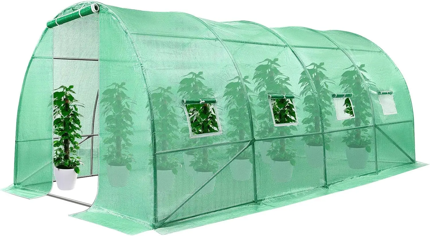 

13x10x7 Ft. Large Walk in Greenhouse, Greenhouse Tunnel, Garden Plant Hot House with Green PE Cover, Roll-up Zipper Door and