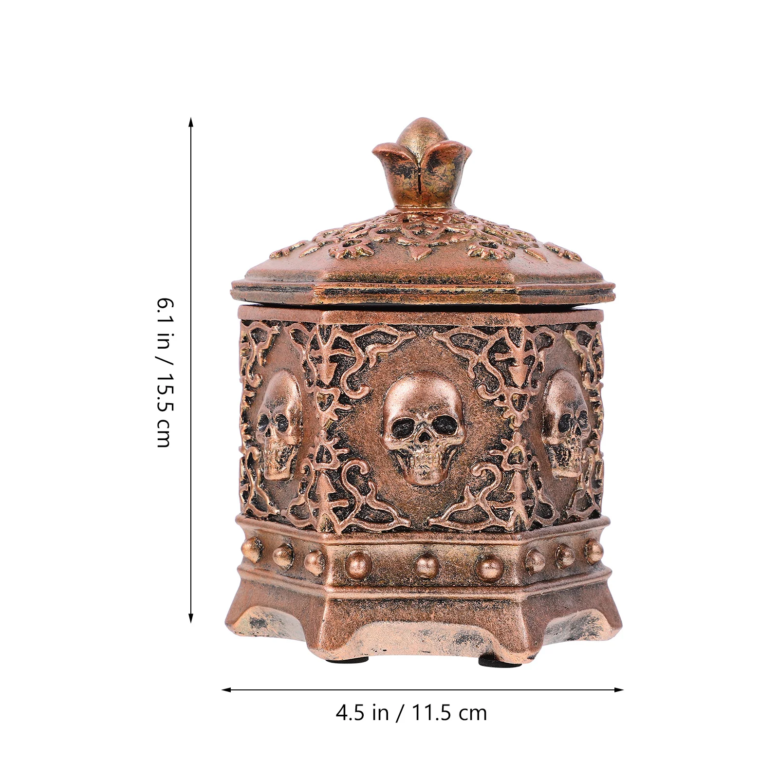 1Pcs Resin Skull Jewelry Box Hexagon Shape Golden Jewelry Organizer Holder Storage Container Vintage Storage Holder