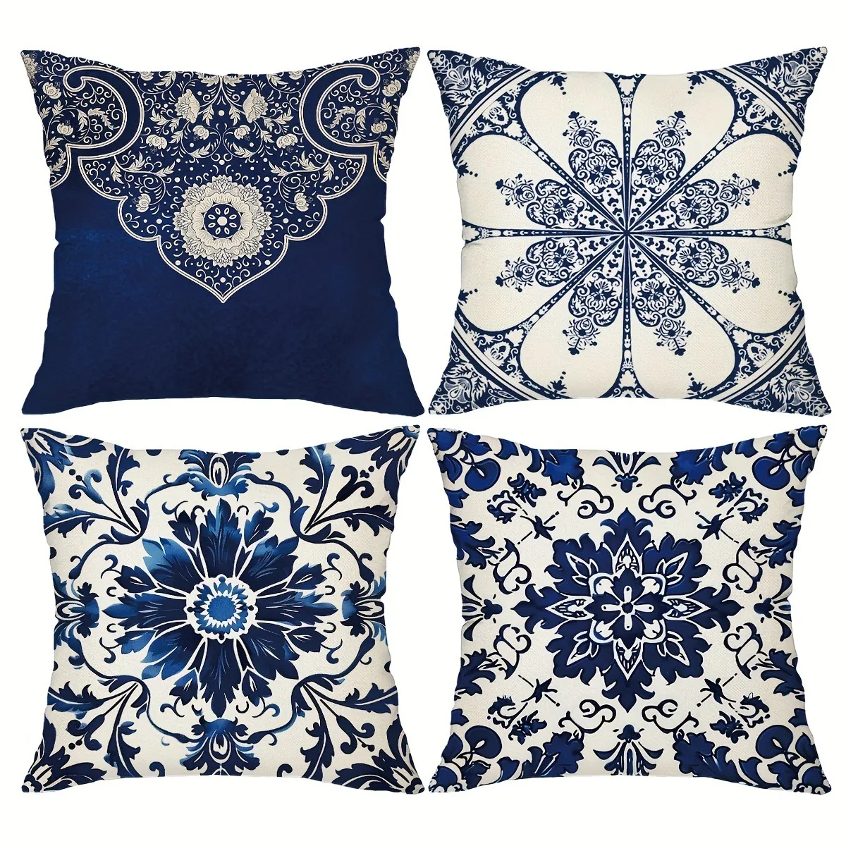 Ethnic style blue floral pattern printing pillowcase living room sofa chair cushion cover bedroom room home decoration