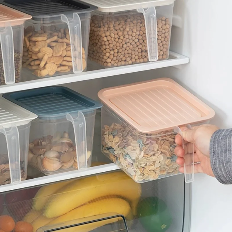 

1PC Refrigerator Storage Box With Lid Plastic Clear Food Fresh Rectangular Sealed Case With Handle Vegetable Drawer Storage Box