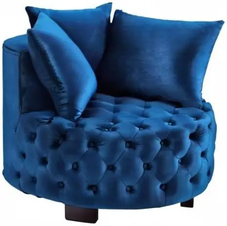 Contemporary Upholstered Tufted Leisure Chair Accent Chair Sofa Lounge Club Round Chair 3 Pillows Navy