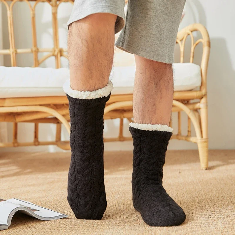 Thermal Socks Mens Winter warm Home Soft Male Cotton Thickened Plus Velvet Sleeping Anti Skid Grip Short Floor Slipper Sock