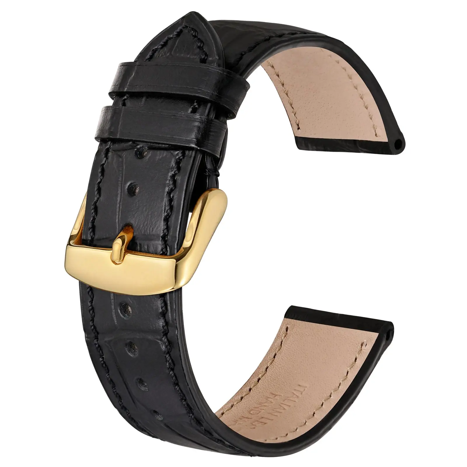 BISONSTRAP Leather Watchband 14mm 18mm 19mm 20mm 21mm 22mm Alligator Embossed Watch Strap Gold Buckle Men Women Bracelet Strap