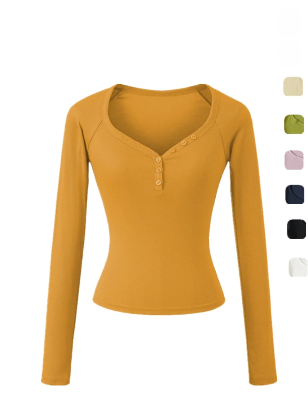 

Утягивающая длинная футболка Sve с воротником-сердечком на пуговицах, ширина обычного кроя, база irt, женская мода, осень 2025 г.