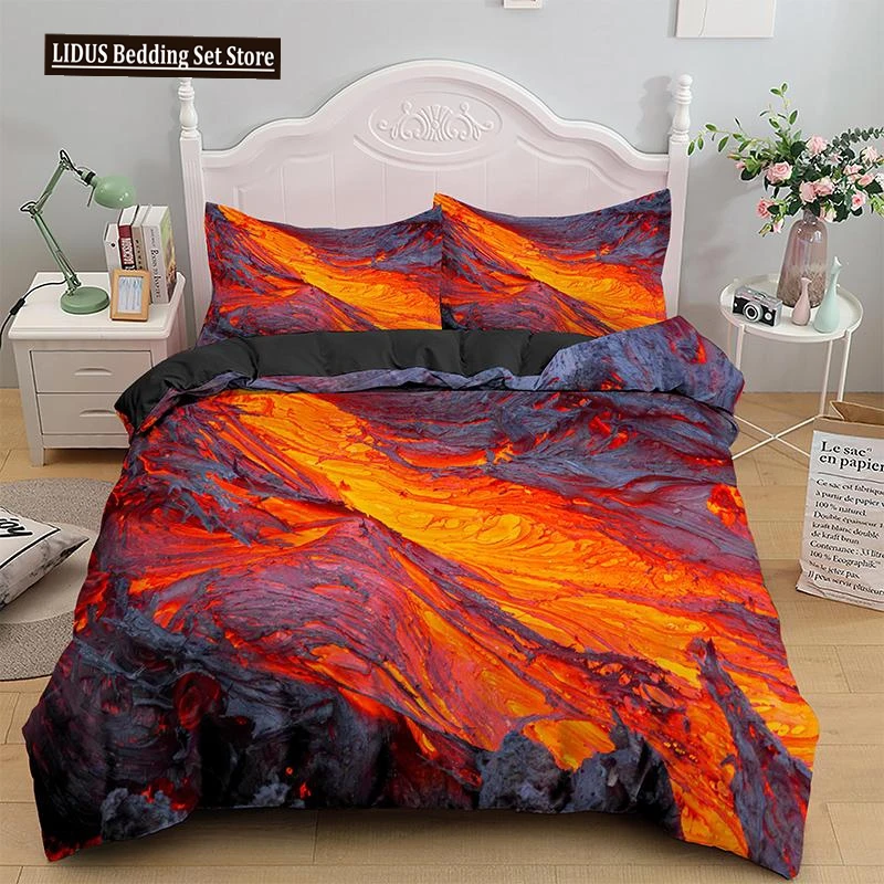 

Volcano Duvet Cover Set King Size Disaster Pattern Red Yellow Comforter Cover Microfiber Lava Bedding Set For Adult Boy Men Teen