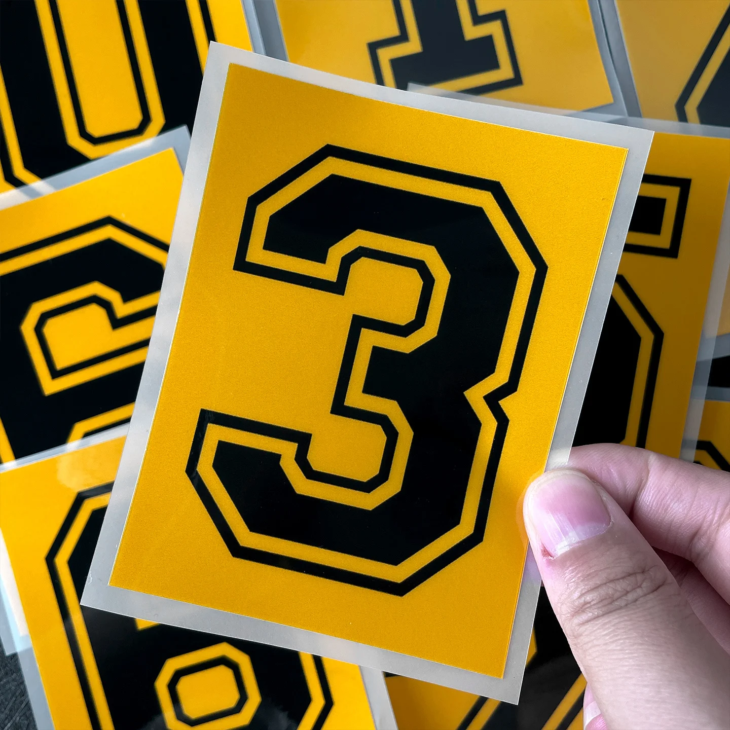 0-9 Classic Collegiate Racing Number Stickers, Bold Yellow Square Numbers for Motorcycle Helmet & Car Window