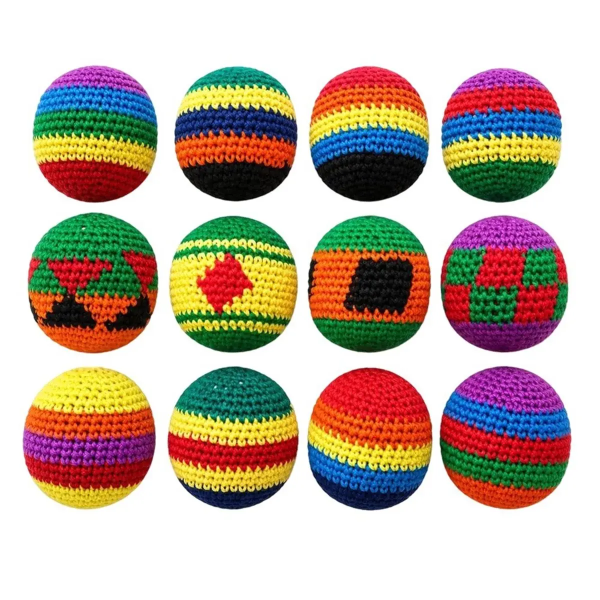 update. 12PCS Knitted Footbags Colorful Crochet Foot Bag Kick Balls for Juggling Practice Indoor Outdoor Games Group Play